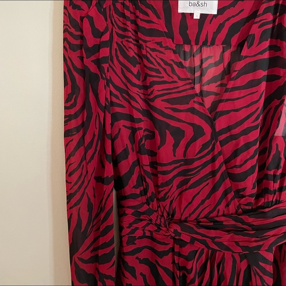 New Ba&sh Women's Red Saphir Wrap-effect Tiger-print Georgette Dress Small - Picture 4 of 13